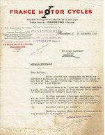 1932 - Correspondance Sur Lettre à Entête Du Garage FRANCE MOTOR CYCLES Siège Social à Mandeure (Doubs) - Auto's