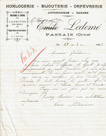 1939 - Lettre De HORLOGERIE-BIJOUTERIE-ORFEVRERIE - Mme LEDEME à Passais (Orne) - Machines à Coudre-lunettes… - Drogisterij & Parfum