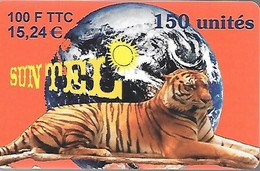 CARTE²-PREPAYEE-SUN TEL-100F/15,24€-TIGRE-31/12/2000-Gratté-Plastic Epais Glacé-TBE - Jungle