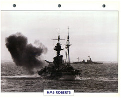 (25 X 19 Cm) (21-8-2021) S - Photo And Info Sheet On Warship - UK  HMS Roberts (firing) - Autres & Non Classés