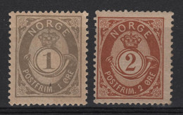 NORVEGIA - Norge - Norwegen - Norway - 1886/93 - 1ø + 2ø  - Yvert 35 + 36 - New - See Back Scan - Neufs