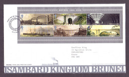 2006, Great Britain, Lsambard Kingdom, Brunel (1806-1859), Engineer, MS With 6 Stamps On A FDC-Rail Road Cancellation. - 2001-2010 Decimal Issues