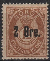 NORVEGIA - Norge - Norwegen - Norway - 1888 - 12ø Overprinted 2ø  - Yvert 45 - New - See Back Scan - Unused Stamps
