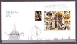 2008, Great Britain, Cathedrals, St. Paul's Cathedral, MS With 4 Stamps On A FDC With A Church Plan Cancellation - 2001-2010 Em. Décimales