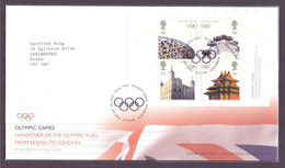 2008, Great Britain, Olympic Games, Beijing And London, MS With 4 Stamps On A FDC With A Olympic Logo Cancellation. - 2001-2010 Decimal Issues