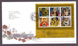 2005, Great Britain, Christmas, 2005, MS With 6 Stamps On A FDC With Madonna And Christ Cancellation - 2001-2010 Decimal Issues