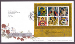 2005, Great Britain, Christmas, 2005, MS With 6 Stamps On A FDC With Madonna And Christ Cancellation - 2001-2010 Decimal Issues