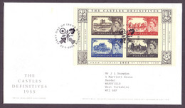 2005, Great Britain, 50th Anniversary Of Castles Type Of 1955, MS With 4 Stamps On A FDC With A Floral Cancellation - 2001-2010 Em. Décimales