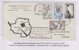 TAAF - Iles Australes - Crozet 1-1-1962 - Ouverture - Première Liaison Postale - Brieven En Documenten