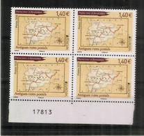 EUROPA 2020. Anciennes Routes Postales Vers Andorre, Carte D'Andorre. Bloc De 4 Neufs **  Numéroté - Ungebraucht