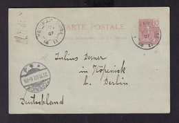 DDAA 178 - Cachet CHINE HOI-HAO 1907 Sur Entier Postal D' INDO-CHINE Vers COPENICK BERLIN - Transit VICTORIA HONG-KONG - Cartas