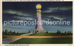 MOUNT GREYLOCK SUMMIT AND MASSACHUSETTS STATE MEMORIAL BEACON OLD COLOUR POSTCARD USA AMERICA - Worcester