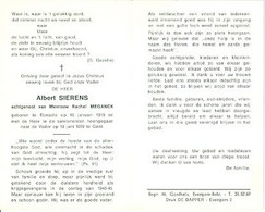 Doodsprentje Sierens Albert   	16-01-1919 Ronsele	10-06-1976 Gent		Echtgenoot Van Rachel Meganck - Décès