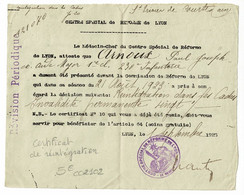 Certificat De Réintégration Dans Les Cadres, Circ 1923, Cachet "Centre Spécial De Réforme De Lyon" Aide-Major 1er Classe - Documents