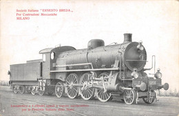 09876 "LOCOMOTIVA A 4 CILINDRI  (68516) - SOCIETA' ITALIANA ERNESTO BREDA - MILANO" CART. ORIG. NON SPED. - Trains