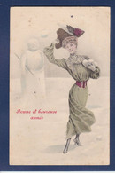 CPA Type Vienne En Pied Femme Women Glamour Viennoise Art Nouveau Circulé Bonhomme De Neige - Vienne