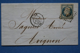 #6 FRANCE BELLE LETTRE 1853  LYON POUR AVIGNON  + N 10 BLEU NOIR   + AFFRANCHISSEMENT . INTERESSANT - 1852 Louis-Napoléon