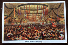 VINTAGE POSTCARD MUNCHEN MONACO Gruss Vom OKTOBERFEST - TARGHETTA CON SVASTICA MUNCHEN 13/10/38 - Noord