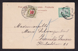 136/31 - EGYPT Viewcard Omnibus Arabe - DLR Stamp 2 Mills CAIRO 1903 , Taxed 10 Cents Due ZURICH Switzerland - 1866-1914 Khedivate Of Egypt