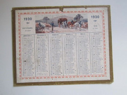 1930 Petit Calendrier Cartonné Scène De Labour Transport De Foin 12,5 X 10 Cm Env - Petit Format : 1921-40