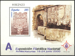 España, 2000, Exposiciòn Filatélica Nacional EXFILNA, Caños De San Francisco, Avilés (Asturias)  , MNH** - Hojas Conmemorativas