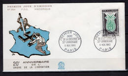 FRANCE 1960 ENVELOPPE FDC 1ER JOUR 20 EME ANNIVERSAIRE DE L'ORDRE DE LA LIBERATION - 1960-1969