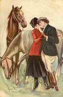 GRANDE Grande ? * CPA Illustrateur * Amoureux Et Chevaux * Femme Homme Cheval Horse Mode Chapeau Hippisme Série N°325-1 - Sonstige & Ohne Zuordnung