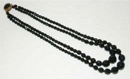 COLLIER FANTAISIE DOUBLE PERLES De Verre Noires Taillées Facettes Fin XIXe NIII Bijou Ancien - Kettingen