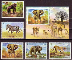Zebra Zebras Tiger Tigers Bear Bears Elephant Elephants Big Cat Cats Animals Umm Al Qiwain MNH S/S+5 Stamps 1971 - Other