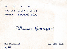 LOT CAHORS MADAME GEORGES HOTEL TOUT CONFORT - Visitekaartjes