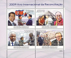 Guinea Bissau 2009, Year Of Reconciliation, Dalai Lama, Pope J. Paul II, 4val In BF - Buddhism