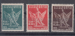 Yugoslavia Kingdom, Sokol Games 1934 Mi#275-277 Mint Hinged - Neufs