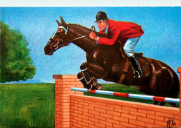 Sport * Jeux Olympiques * Cpa Illustrateur * équitation * Hippisme Chevaux Jumping * Palmarès Au Dos - Horse Show