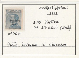 Poste Italiane Nell'Impero Turco    1922 Italia Francobolli Maggiorati - Emissione Costantinopoli Varietà - Sonstige & Ohne Zuordnung