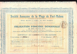 Vieux Papier ACTION Société Anonyme De La Plage De Fort Mahon Obligation Foncière Domaniale 1913 500 Frs 5% Rare 80333 - Tourisme