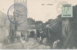 MAROC - Carte Postale  - Cachet Double Cercle Bleu , 36 Mm- LEGATION DE FRANCE / * AU MAROC * - Lettres & Documents