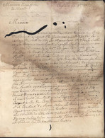 Purification Lettre Purifiée Vinaigre + Entailles 17 10 1765 Racontant Difficultés Voyage - 1701-1800: Vorläufer XVIII