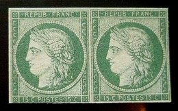 PAIRE CERES N°2b 15c Vert Foncé NEUF Sans GOMME Coté + 60000 Euro (REPRODUCTION) - 1849-1850 Ceres