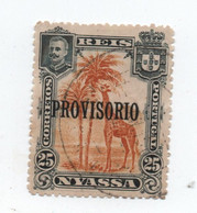 PORTUGAL»NYASSA»1903»25 RÉIS»OVERPRINTED PROVISORIO»NYASSA FAUNA»USED - Nyassa