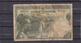 Belgian Congo  Kongo 20 Fr  1954 RR  See Scan - Andere - Afrika