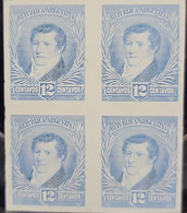 O) 1893 ARGENTINA, DIE PROOF CARDBOARD, MANUEL BELGRANO SCT 130  12c Blue, VIRREINATO RIO DE LA PLATA, BLOCK, XF - Unused Stamps