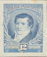 O) 1893 ARGENTINA, CARDBOARD SUNKEN PROOF, MANUEL BELGRANO SCT 99 12c Blue, VIRREINATO RIO DE LA PLATA, XF - Ungebraucht
