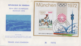 Enveloppe  FDC  1er  Jour   SENEGAL   Bloc  Feuillet   Jeux  Olympiques  MUNICH   1972 - Summer 1972: Munich