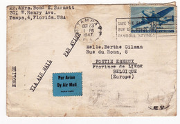 Lettre Tampa Florida 1947 USA Fontin Esneux Belgique Liège Air Mail Poste Aérienne - 2a. 1941-1960 Usati