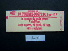 1972-C2a CONF. 6 CARNET DATE DU 27.12.77 FERME 10 TIMBRES SABINE DE GANDON 1,00 ROUGE CODE POSTAL (BOITE C) - Usados Corriente