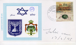 Israel-Jordan 17.Sep.1995 Peace Autographed / Handsigned Special Flight? Cacheted Cover V - Lettres & Documents