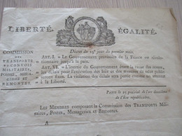 Décret Révolution AN II Transports Militaires Postes Messageries Belle Vignette Michaud Lemercier - Decreti & Leggi