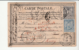 Carte Précurseur Recommandée Avec Type Sage, N°77et 78 + "Retour à L'envoyeur", 1877 - 1876-1898 Sage (Type II)