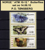 Norge Norwegen Norway ATM 10-12 / Butterflies / Tonsberg Machine # 0RV.. Set CTO / Frama Etiquetas Automatenmarken - Machine Labels [ATM]