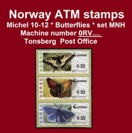 Norge Norwegen Norway ATM 10-12 / Butterflies / Tonsberg Machine # 0RV..  Set MNH / Frama Etiquetas Automatenmarken - Vignette [ATM]